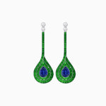 Load image into Gallery viewer, Art Deco Inspired Double Halo Drop Earrings with Diamond and Gemstone | Mounting