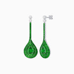Load image into Gallery viewer, Art Deco Inspired Double Halo Drop Earrings with Diamond and Gemstone | Mounting