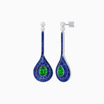Load image into Gallery viewer, Art Deco Inspired Double Halo Drop Earrings with Diamond and Gemstone | Mounting