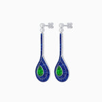 Load image into Gallery viewer, Art Deco Inspired Double Halo Drop Earrings with Diamond and Gemstone | Mounting