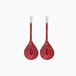 Load image into Gallery viewer, Art Deco Inspired Double Halo Drop Earrings with Diamond and Gemstone | Mounting