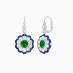Load image into Gallery viewer, Vintage Floral Dangle Earrings with Diamond Halo and Calibre-Cut Gemstone Accents