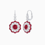 Load image into Gallery viewer, Vintage Floral Dangle Earrings with Diamond Halo and Calibre-Cut Gemstone Accents