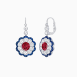 Load image into Gallery viewer, Vintage Floral Dangle Earrings with Diamond Halo and Calibre-Cut Gemstone Accents
