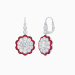 Load image into Gallery viewer, Vintage Floral Dangle Earrings with Diamond Halo and Calibre-Cut Gemstone Accents