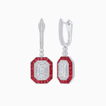 Load image into Gallery viewer, Art Deco–Inspired Mounting Emerald Cut Drop Earrings with Diamonds and Gemstones