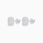 Load image into Gallery viewer, Art Deco Style Emerald Cut Stud Earrings with Baguette Diamond Halo