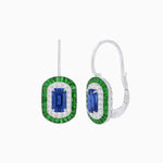 Load image into Gallery viewer, Art Deco Inspired Emerald-Cut Halo Drop Earrings Mounting with Diamonds and Gemstones