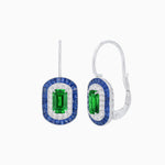 Load image into Gallery viewer, Art Deco Inspired Emerald-Cut Halo Drop Earrings Mounting with Diamonds and Gemstones