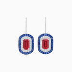 Load image into Gallery viewer, Art Deco Inspired Emerald-Cut Halo Drop Earrings Mounting with Diamonds and Gemstones