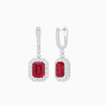 Load image into Gallery viewer, Art Deco Style Emerald Cut Drop Earrings with Diamond Halo