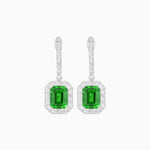 Load image into Gallery viewer, Art Deco Style Emerald Cut Drop Earrings with Diamond Halo