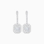 Load image into Gallery viewer, Art Deco Style Emerald Cut Drop Earrings with Diamond Halo