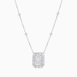 Load image into Gallery viewer, Art Deco Inspired Emerald Cut Necklace with Baguette Diamond Halo