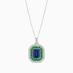 Load image into Gallery viewer, Emerald-Cut Art Deco Style Double Halo Mounting Pendant with Diamond and Gemstones