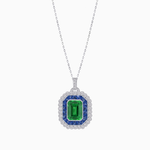 Load image into Gallery viewer, Emerald-Cut Art Deco Style Double Halo Mounting Pendant with Diamond and Gemstones