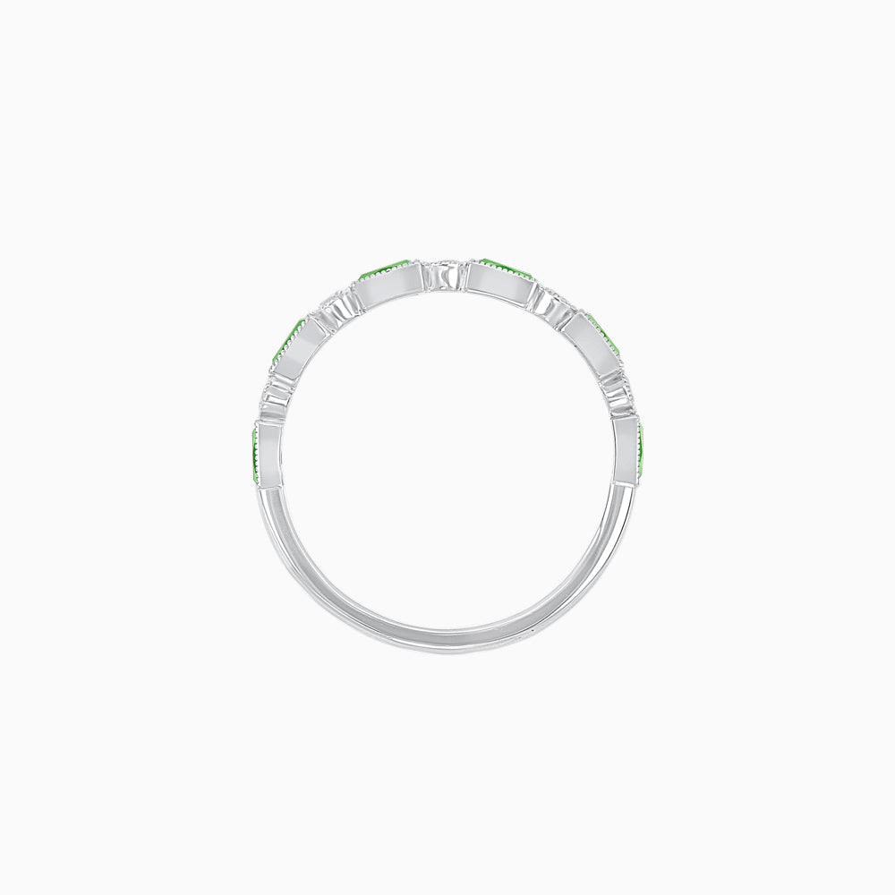14K White Gold Vintage-Inspired Tsavorite and Diamond Half Eternity Band with Milgrain Bezels