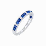 Load image into Gallery viewer, Art Deco Style Square Blue Sapphire and Baguette Diamond Half Eternity Band in 18K White Gold