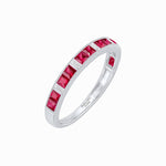 Load image into Gallery viewer, Art Deco Style Square Ruby and Baguette Diamond Half Eternity Band in 14K White Gold