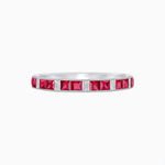Load image into Gallery viewer, Art Deco Style Square Ruby and Baguette Diamond Half Eternity Band in 14K White Gold