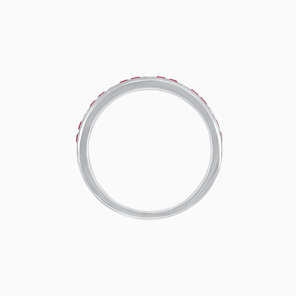 Art Deco Style Square Ruby and Baguette Diamond Half Eternity Band in 14K White Gold