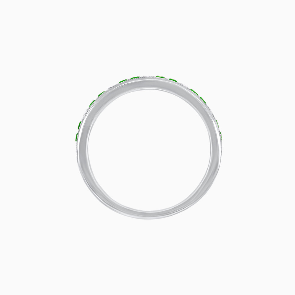 Art Deco Style Square Tsavorite and Baguette Diamond Half Eternity Band in 14K White Gold