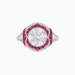 Load image into Gallery viewer, Art Deco-Inspired Starburst Halo Ring Mounting with Diamond Accents Custom Center Stone | Bold Geometric Design | Handcrafted Milgrain