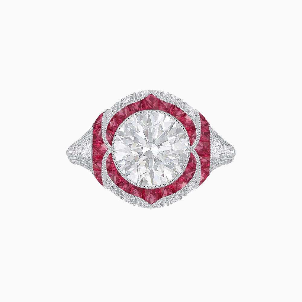 Art Deco-Inspired Starburst Halo Ring Mounting with Diamond Accents Custom Center Stone | Bold Geometric Design | Handcrafted Milgrain