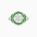 Load image into Gallery viewer, Art Deco-Inspired Starburst Halo Ring Mounting with Diamond Accents Custom Center Stone | Bold Geometric Design | Handcrafted Milgrain