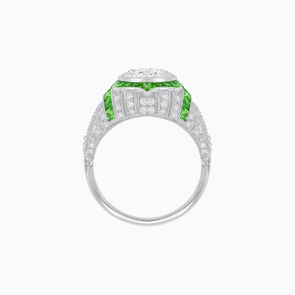 Art Deco-Inspired Starburst Halo Ring Mounting with Diamond Accents Custom Center Stone | Bold Geometric Design | Handcrafted Milgrain