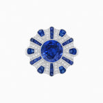 Load image into Gallery viewer, Art Deco-Inspired Peacock Diamond Ring Custom Center Stone | Fan Motif Halo | Hand-Applied Milgrain