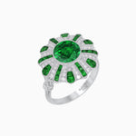Load image into Gallery viewer, Art Deco-Inspired Peacock Diamond Ring Custom Center Stone | Fan Motif Halo | Hand-Applied Milgrain