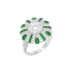 Load image into Gallery viewer, Art Deco-Inspired Peacock Diamond Ring Custom Center Stone | Fan Motif Halo | Hand-Applied Milgrain