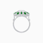 Load image into Gallery viewer, Art Deco-Inspired Peacock Diamond Ring Custom Center Stone | Fan Motif Halo | Hand-Applied Milgrain