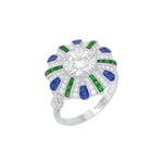 Load image into Gallery viewer, Art Deco-Inspired Peacock Diamond Ring Custom Center Stone | Fan Motif Halo | Hand-Applied Milgrain