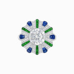 Load image into Gallery viewer, Art Deco-Inspired Peacock Diamond Ring Custom Center Stone | Fan Motif Halo | Hand-Applied Milgrain