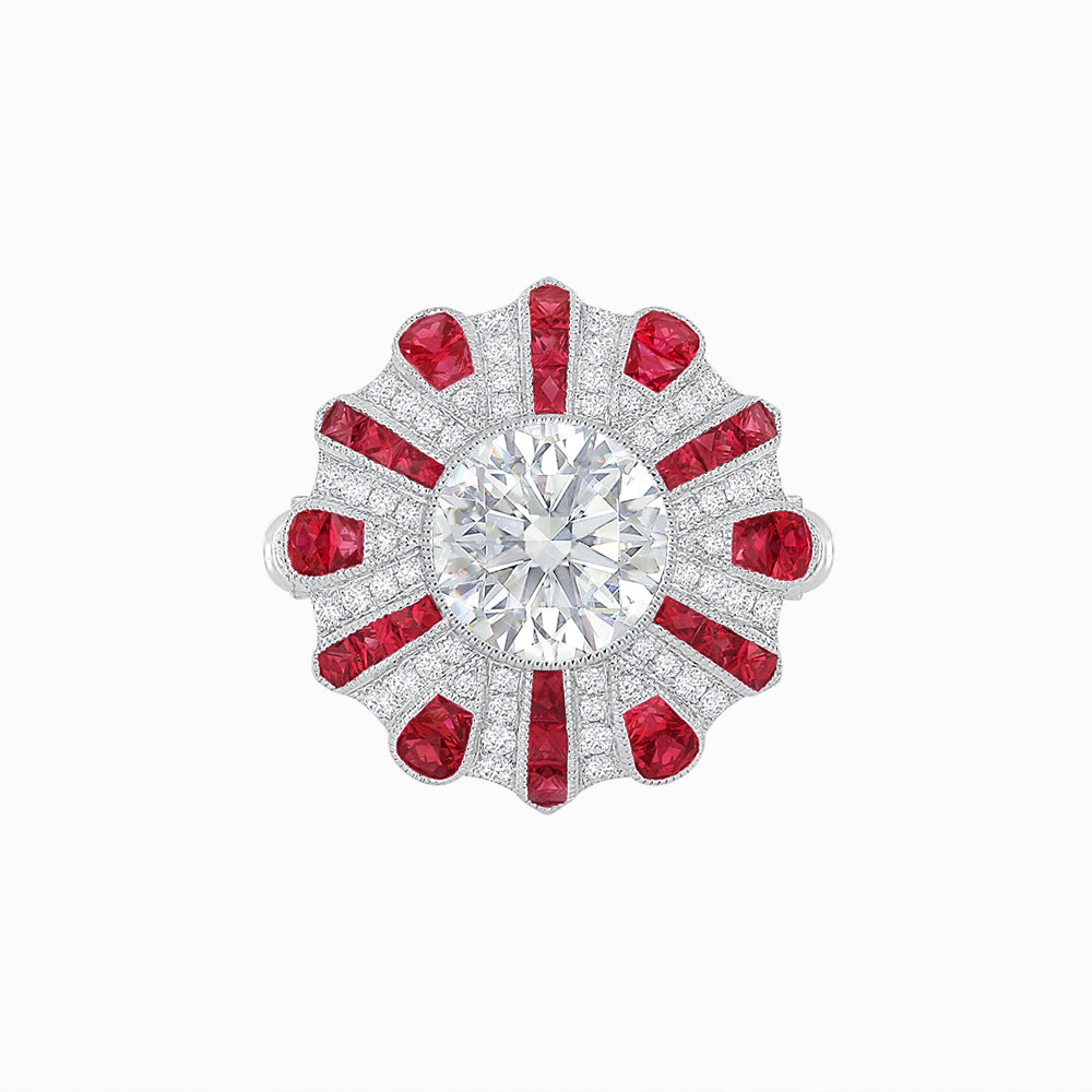 Art Deco-Inspired Peacock Diamond Ring Custom Center Stone | Fan Motif Halo | Hand-Applied Milgrain