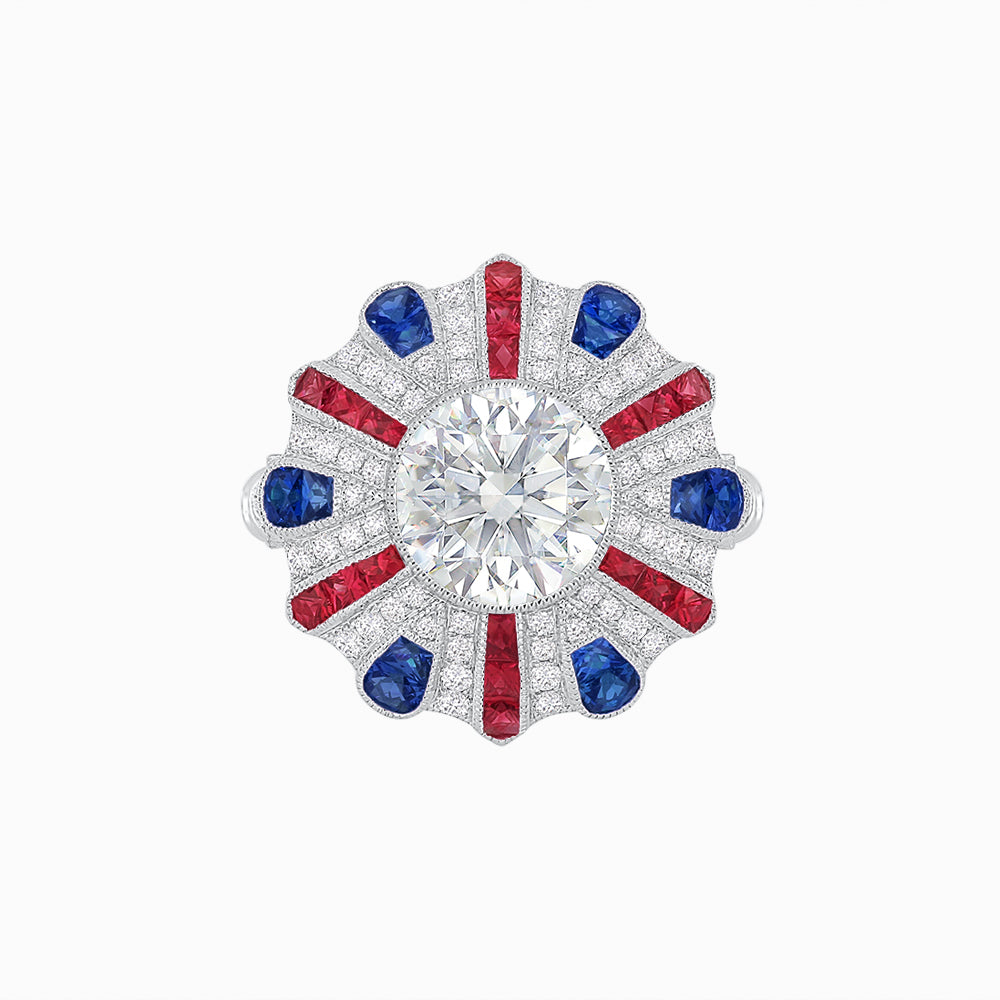 Art Deco-Inspired Peacock Diamond Ring Custom Center Stone | Fan Motif Halo | Hand-Applied Milgrain