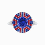 Load image into Gallery viewer, Art Deco-Inspired Geometric Halo Ring Mounting with French-Cut Accents Custom Center Stone | Bold Color Contrast | Hand-Finished Craftsmanship
