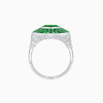 Load image into Gallery viewer, Art Deco-Inspired Geometric Halo Ring Mounting with French-Cut Accents Custom Center Stone | Bold Color Contrast | Hand-Finished Craftsmanship