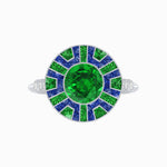 Load image into Gallery viewer, Art Deco-Inspired Geometric Halo Ring Mounting with French-Cut Accents Custom Center Stone | Bold Color Contrast | Hand-Finished Craftsmanship