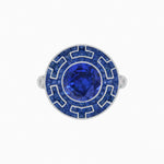 Load image into Gallery viewer, Art Deco-Inspired Mosaic Halo Ring Mounting with French-Cut Gemstone Inlay Custom Center Stone | Bold Symmetry | Hand-Applied Milgrain