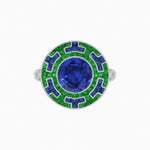 Load image into Gallery viewer, Art Deco-Inspired Mosaic Halo Ring Mounting with French-Cut Gemstone Inlay Custom Center Stone | Bold Symmetry | Hand-Applied Milgrain