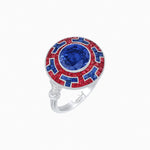 Load image into Gallery viewer, Art Deco-Inspired Mosaic Halo Ring Mounting with French-Cut Gemstone Inlay Custom Center Stone | Bold Symmetry | Hand-Applied Milgrain