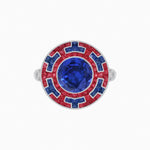 Load image into Gallery viewer, Art Deco-Inspired Mosaic Halo Ring Mounting with French-Cut Gemstone Inlay Custom Center Stone | Bold Symmetry | Hand-Applied Milgrain