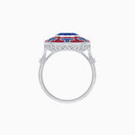 Load image into Gallery viewer, Art Deco-Inspired Mosaic Halo Ring Mounting with French-Cut Gemstone Inlay Custom Center Stone | Bold Symmetry | Hand-Applied Milgrain