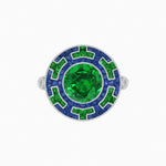 Load image into Gallery viewer, Art Deco-Inspired Mosaic Halo Ring Mounting with French-Cut Gemstone Inlay Custom Center Stone | Bold Symmetry | Hand-Applied Milgrain