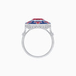 Load image into Gallery viewer, Art Deco-Inspired Mosaic Halo Ring Mounting with French-Cut Gemstone Inlay Custom Center Stone | Bold Symmetry | Hand-Applied Milgrain
