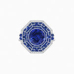 Load image into Gallery viewer, Art Deco Style French Cut Sapphire Ring With Diamond
