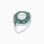 Load image into Gallery viewer, Art Deco Geometric Calibre French Cut Gemstone Diamond Ring